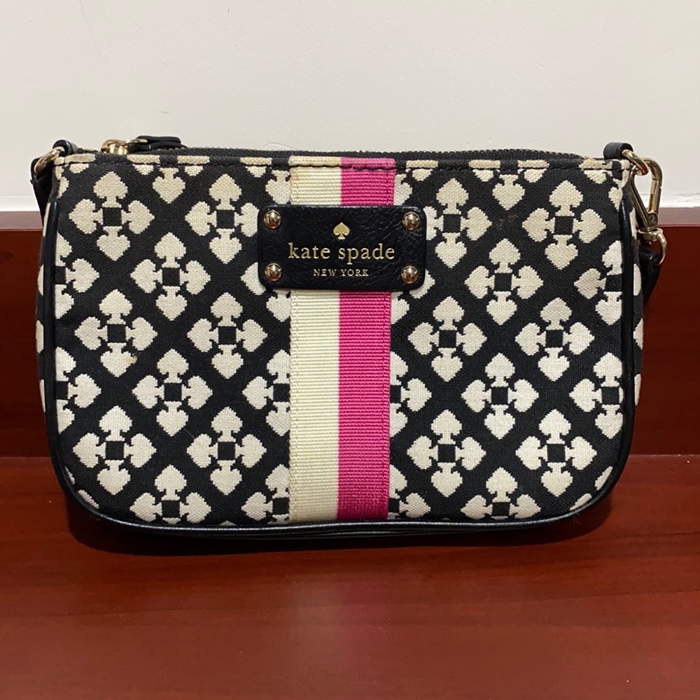 Kate Spade wristlet - black, white and pink.